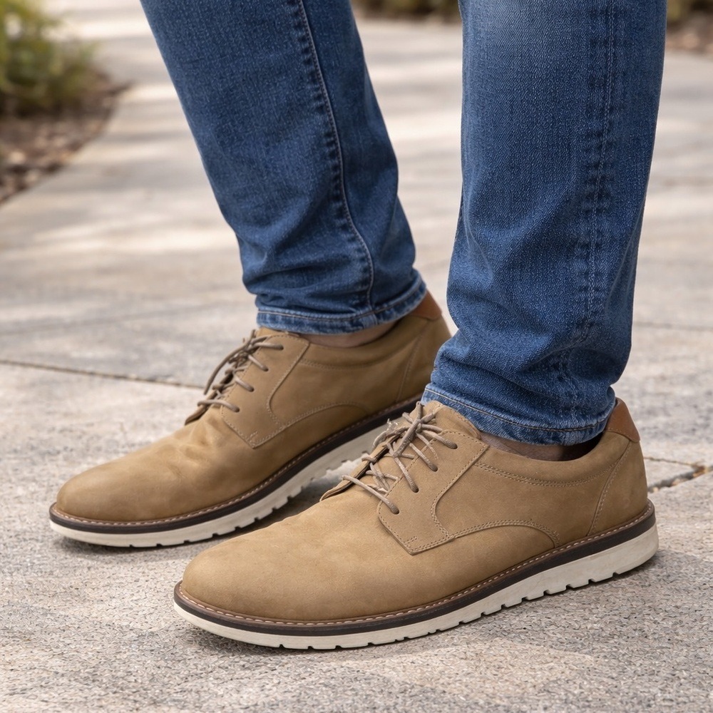 Johnston And Murphy's Men's 14 M Tan Nubuck Oxford Dress Shoes True Foam Comfort